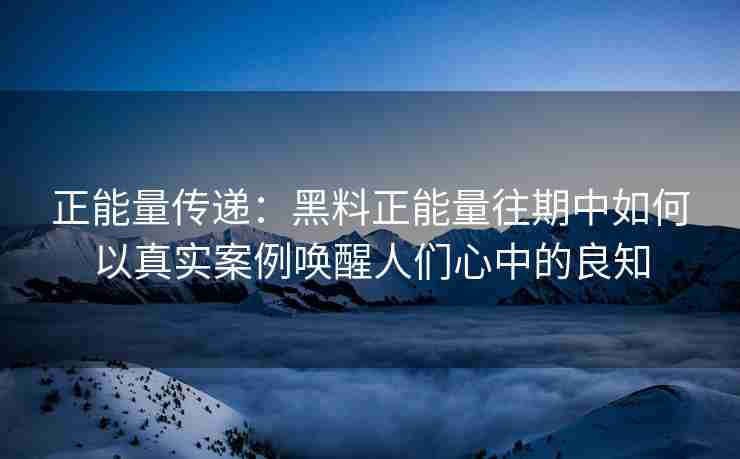正能量传递：黑料正能量往期中如何以真实案例唤醒人们心中的良知